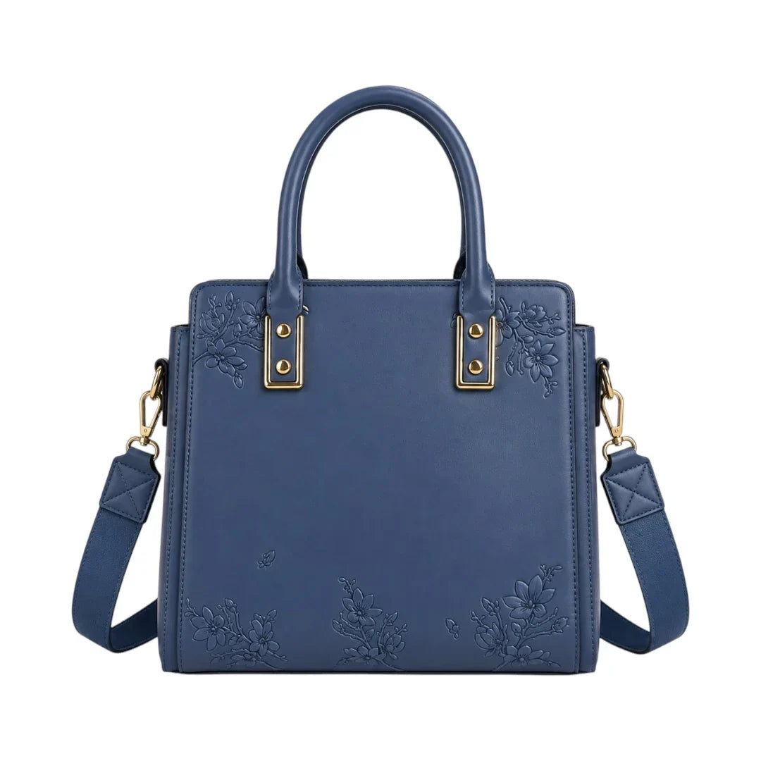Damen-Henkeltasche in Blau – Kunstleder mit Blumenprägung – Bild 1