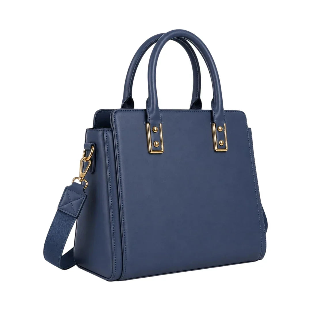 Damen-Henkeltasche in Blau – Kunstleder mit Blumenprägung – Bild 2