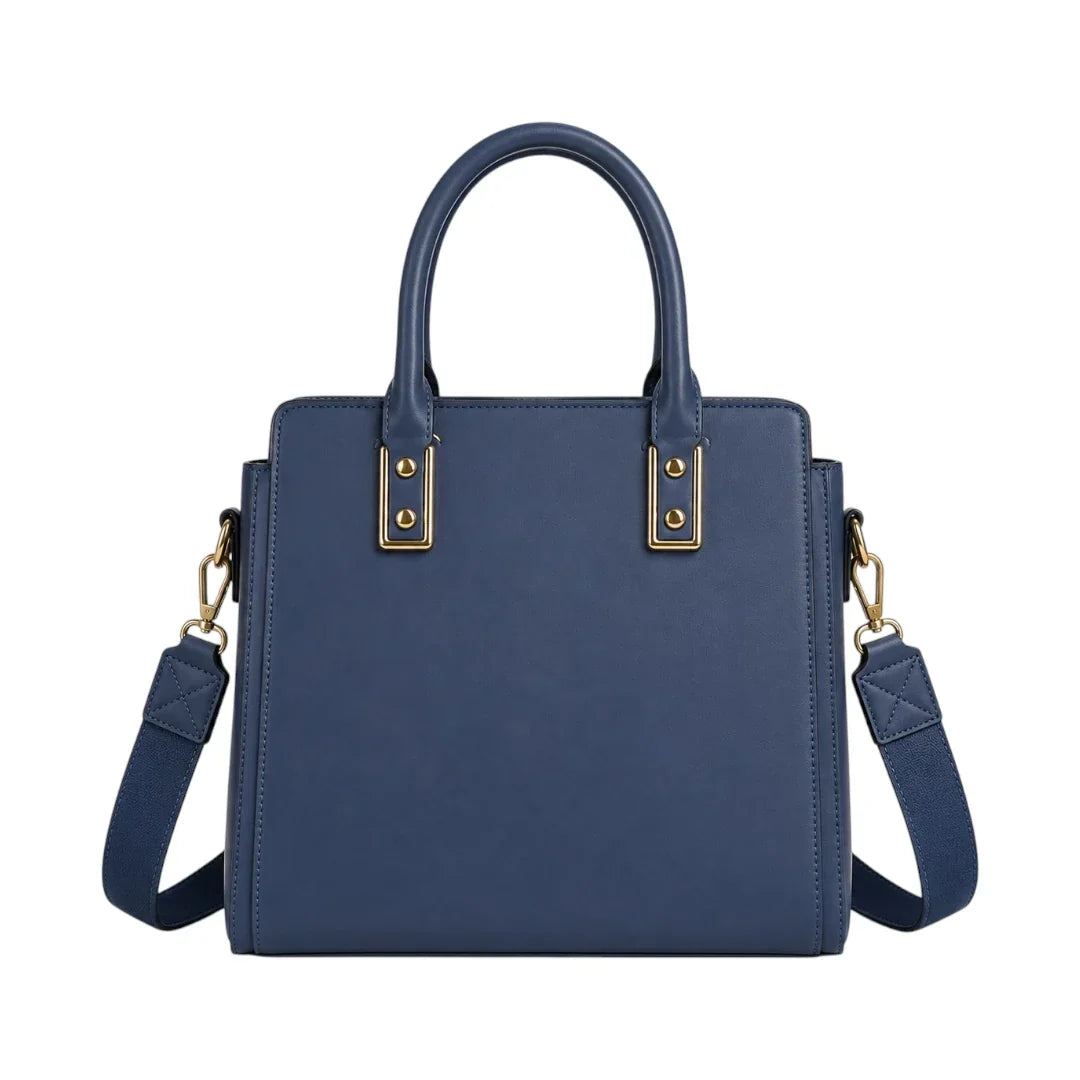 Damen-Henkeltasche in Blau – Kunstleder mit Blumenprägung – Bild 3
