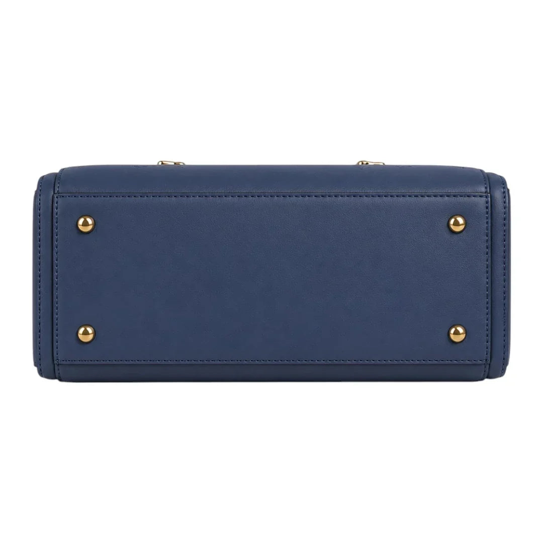 Damen-Henkeltasche in Blau – Kunstleder mit Blumenprägung – Bild 4